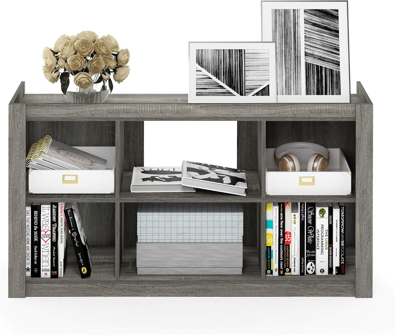 Furinno Fowler Multipurpose TV Stand Bookshelves, French Oak Grey