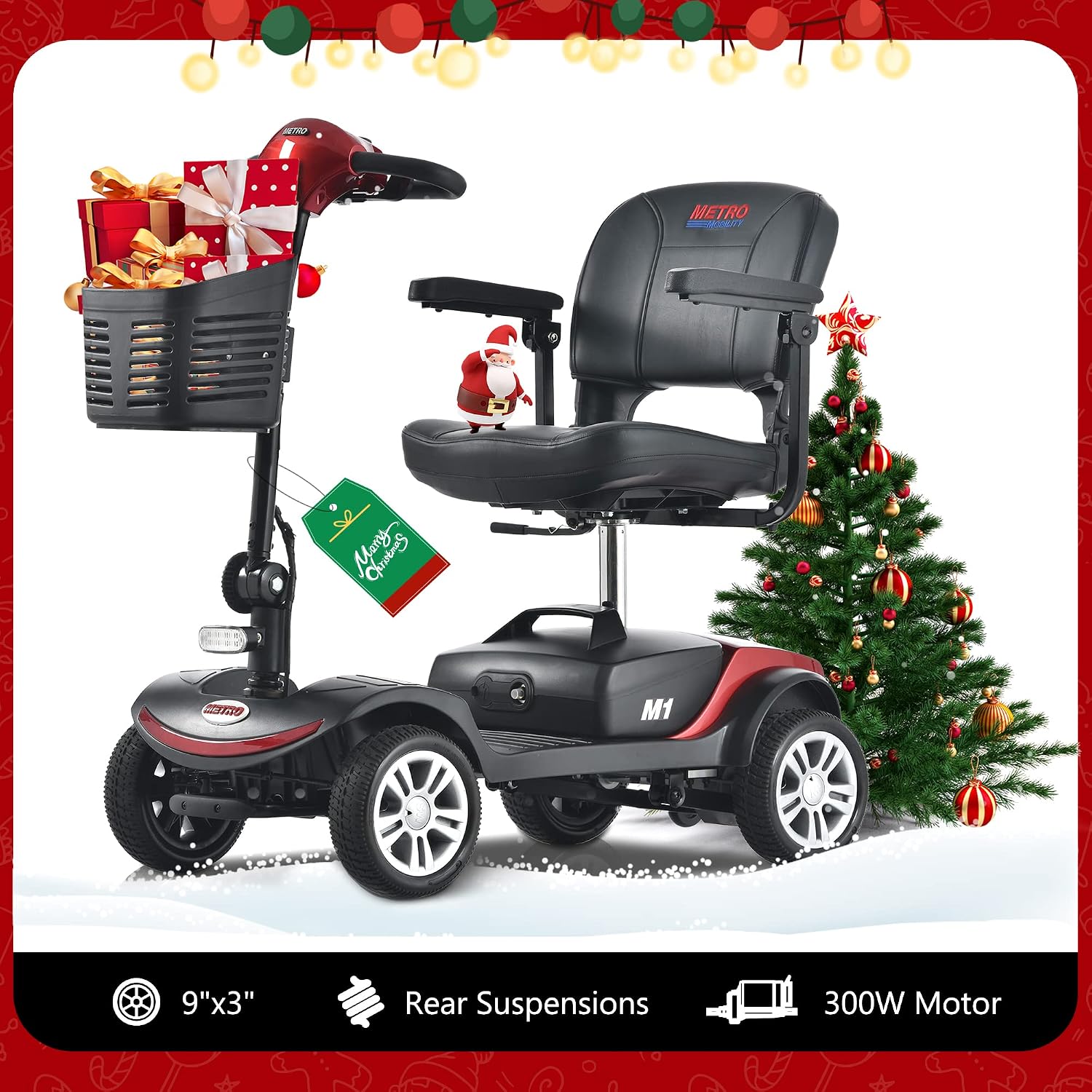 Metro Mobility 4 Wheel Foldable Mobility Scooter for Adults - 300 lbs Capacity Electric Mobility Scooters for Seniors - Long Range Power Extended