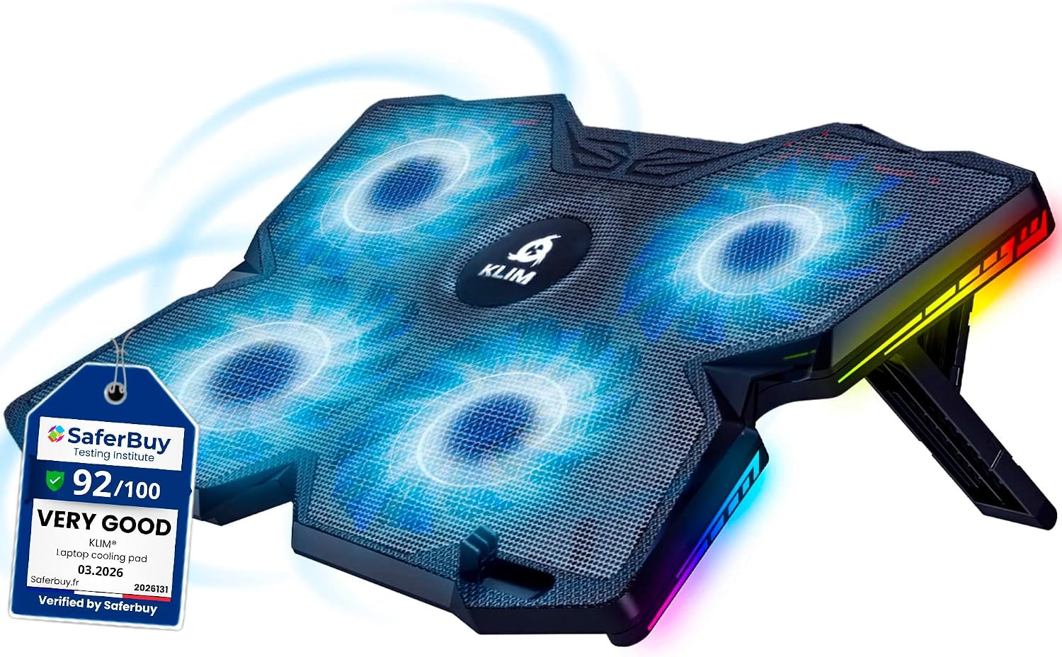 KLIM Wind Laptop Cooling Pad - More Than 500 000 Units Sold - New Version - The Most Powerful Rapid Action Cooling Fan - Laptop Stand with 4 Cooling Fans at 1200 RPM - USB Fan - PS5 PS4 - Blue