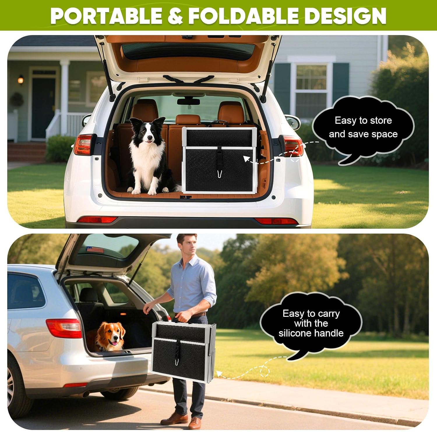 Dog Stairs for Car, Extra Wide Dog Stairs for Large Dogs, Foldable Dog Ramp for Car, Pet Steps Light Weight Aluminum, High Beds, for SUV Trucks