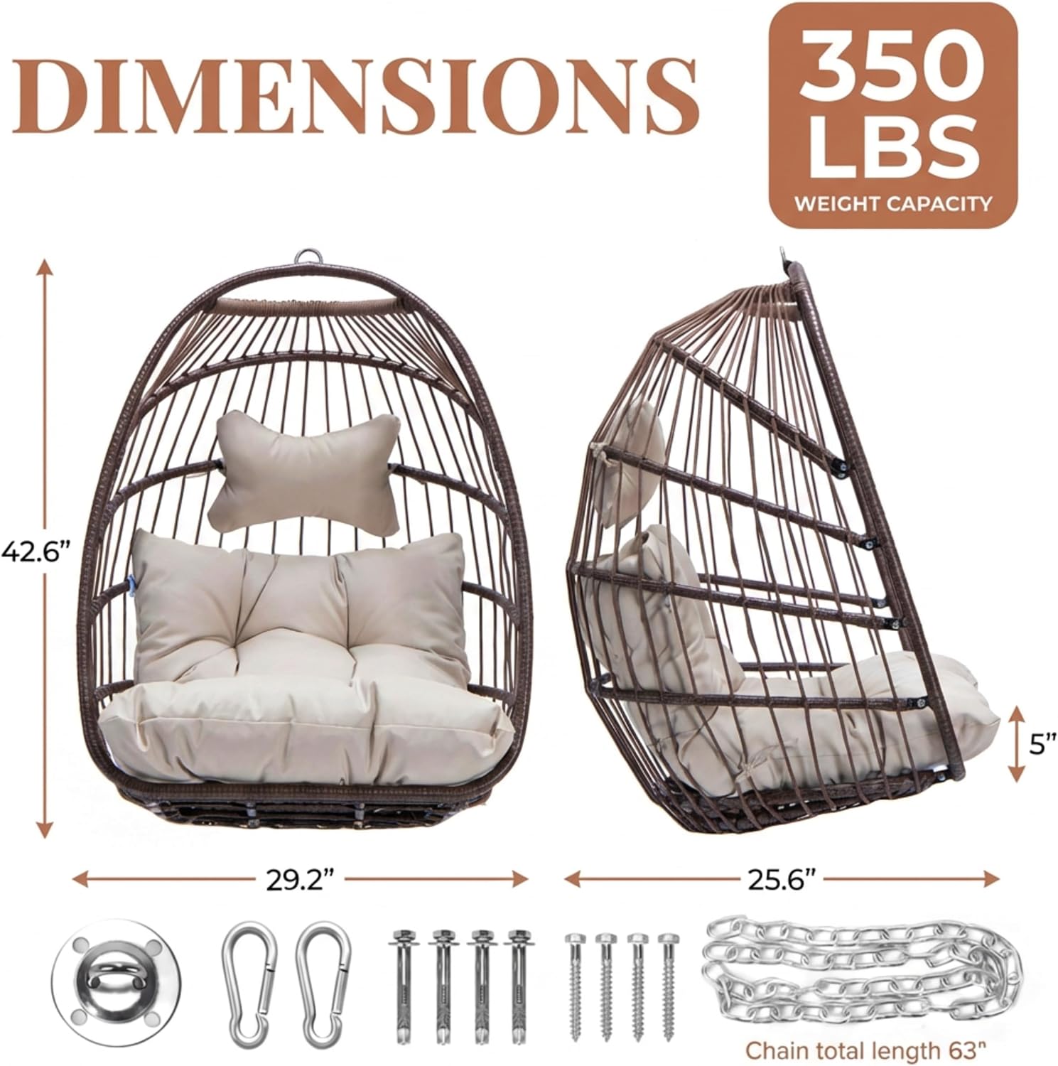 Nicesoul Foldable Space-Saving Hanging Egg Chair No Stand, 350lbs Reinforced Frame with Swing Design, Deep Seat with Thick Cushion