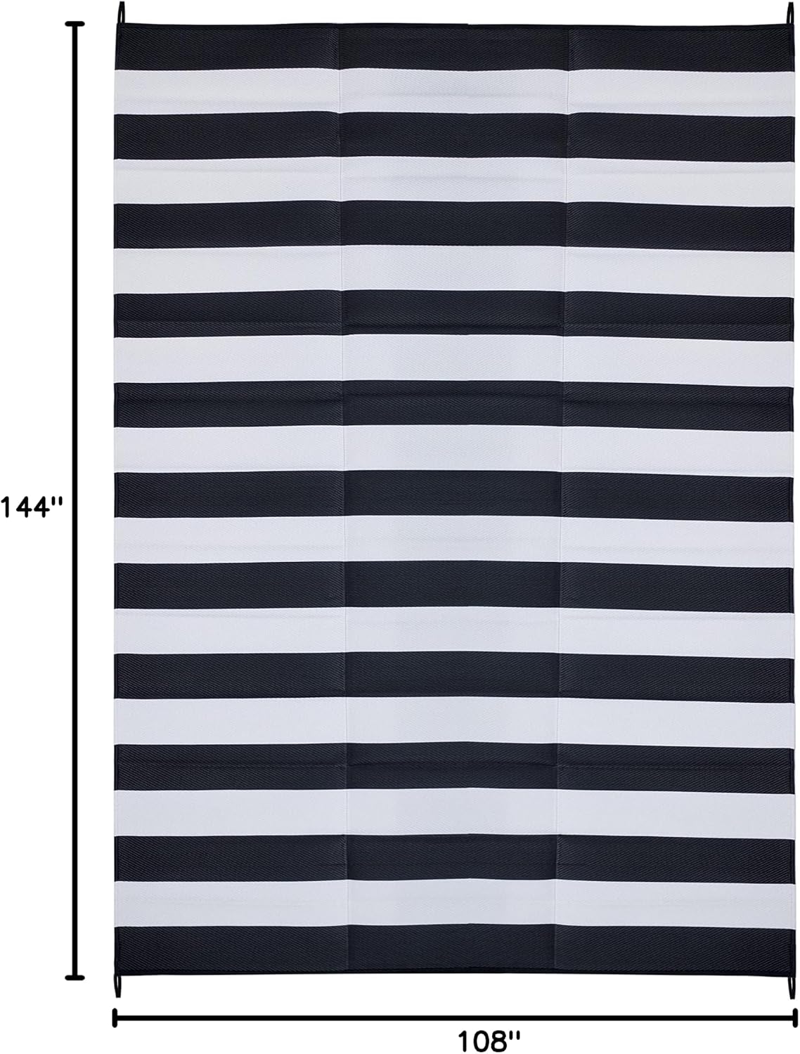 FH Home Outdoor Camping Rug - Waterproof, Fade Resistant, Reversible - Premium Recycled Plastic - Striped - Large Patio, Deck, Sunroom
