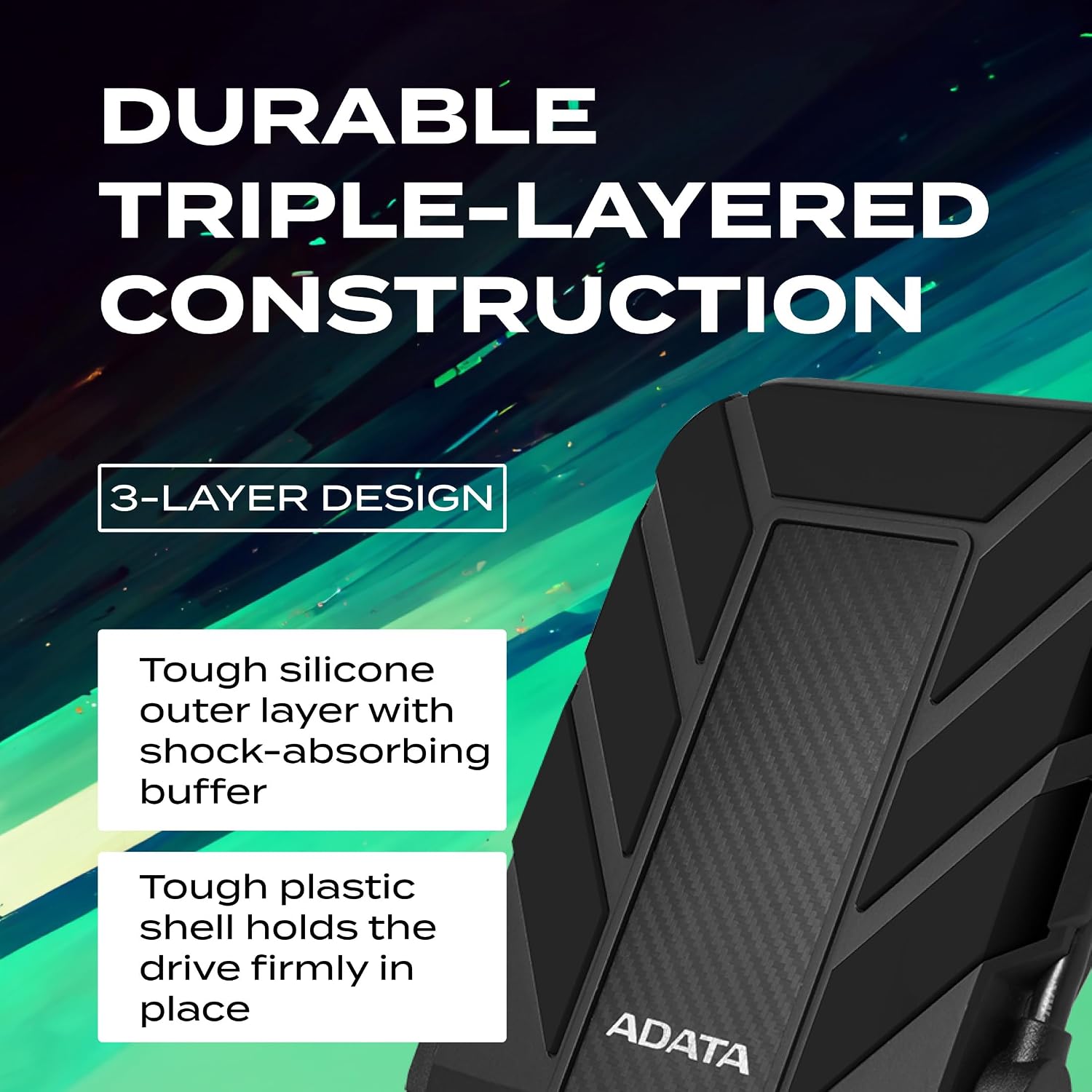 ADATA HD710 Pro - 4 TB External Hard Drive - Shockproof, Waterproof & Dustproof - Durable Storage - For Gamers, Students & Professionals - Mac, PC & Linux Compatible - Black - AHD710P-1TU31-CBK