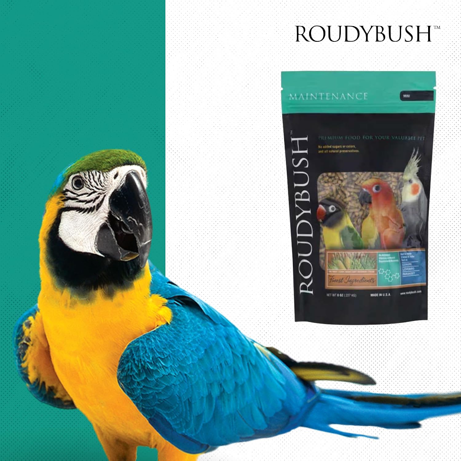 RoudyBush Daily Maintenance Food for Birds - Scientifically Formulated Bird Feed - Bird Food Pellets w/Corn, Wheat, Soy & More - Nutritious & Healthy Feed for Birds (Mini, 44oz)