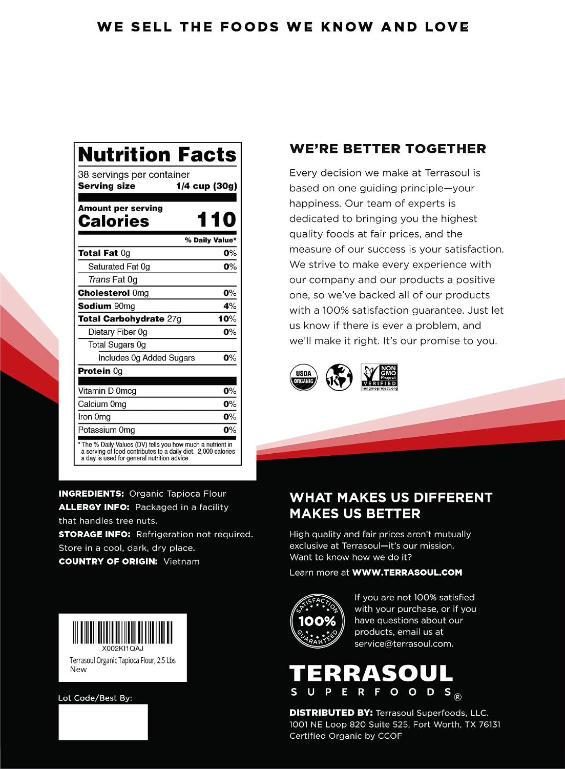 Terrasoul Superfoods Organic Tapioca Flour Starch, 2.5 Lbs - Gluten-free | Improves Texture for Keto Baking | Doesn't Alter Flavor