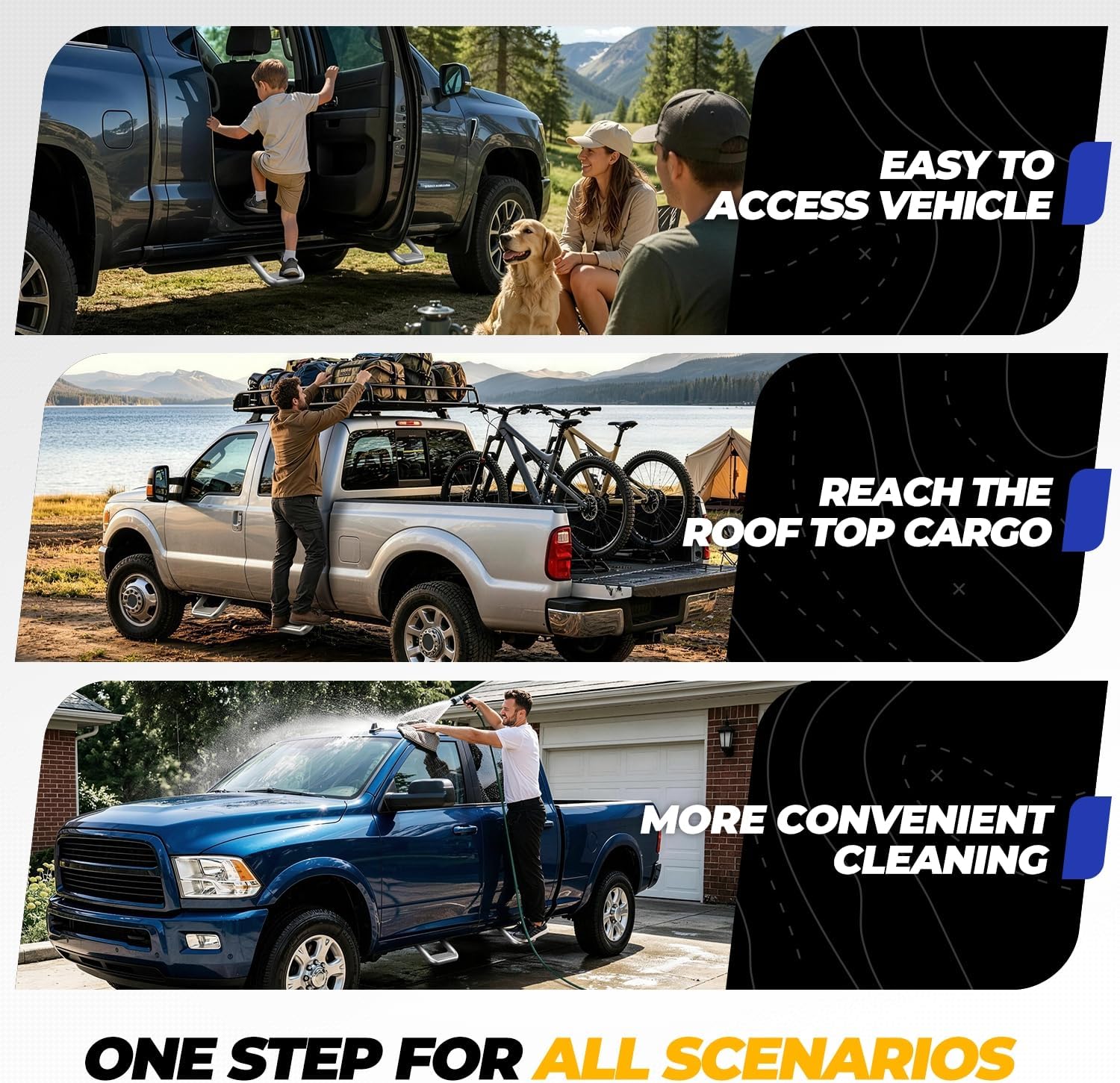 Auto Dynasty 1 Inch Universal Side Step with Mounting Brackets | Aluminum Step Rails Side Hoop Steps for Pickups & Trucks, Silver Powder Coated