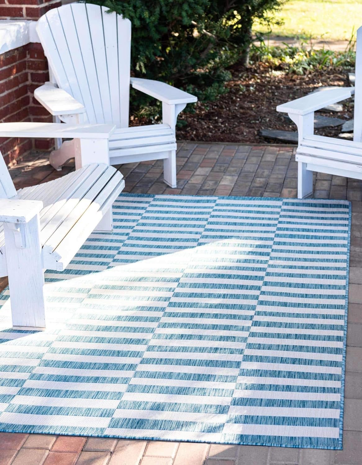 Unique Loom Outdoor Striped Collection Area Rug - Striped (7' 1" x 10' Rectangle, Taupe/Ivory)