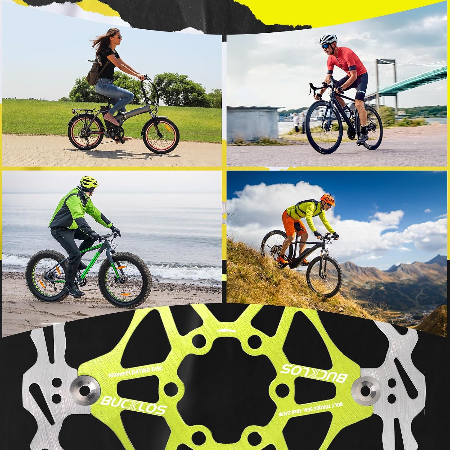BUCKLOS 160mm 180mm 203mm Floating Disc Brake Rotor, Stainless Steel MTB Brakes Rotors with 6PC Bolts