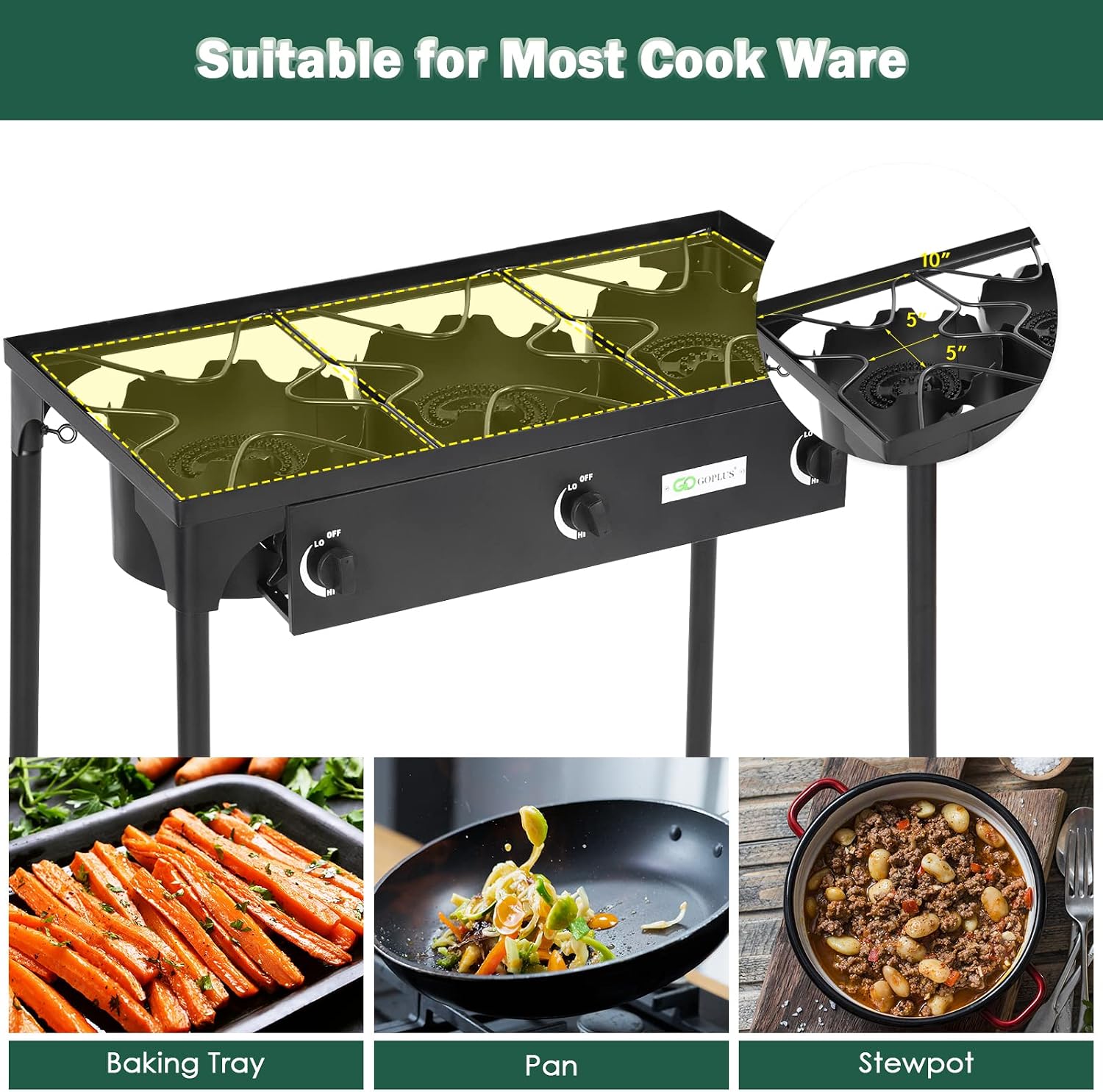 Goplus Outdoor Camping Stove, Dual Burner Propane Gas Cooker