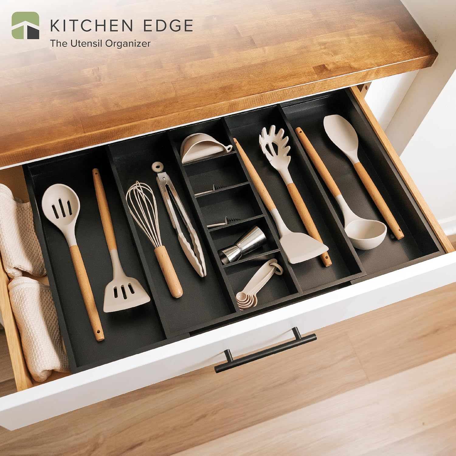 Utensil & Junk Drawer Organizer, 16-28 in, Bamboo | Food-safe contract grade, 100% sustainable wood, non-slip, adjustable