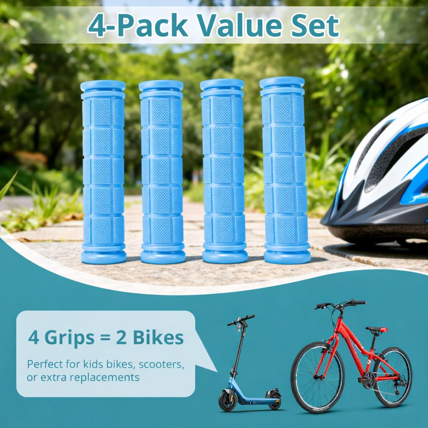 CHUNZEXI 4 PCS Bike Handlebar Grips, Rubber Bicycle Bar Grips Replacement, Non-Slip Handle Grips for Kids Bikes, Scooters, BMX