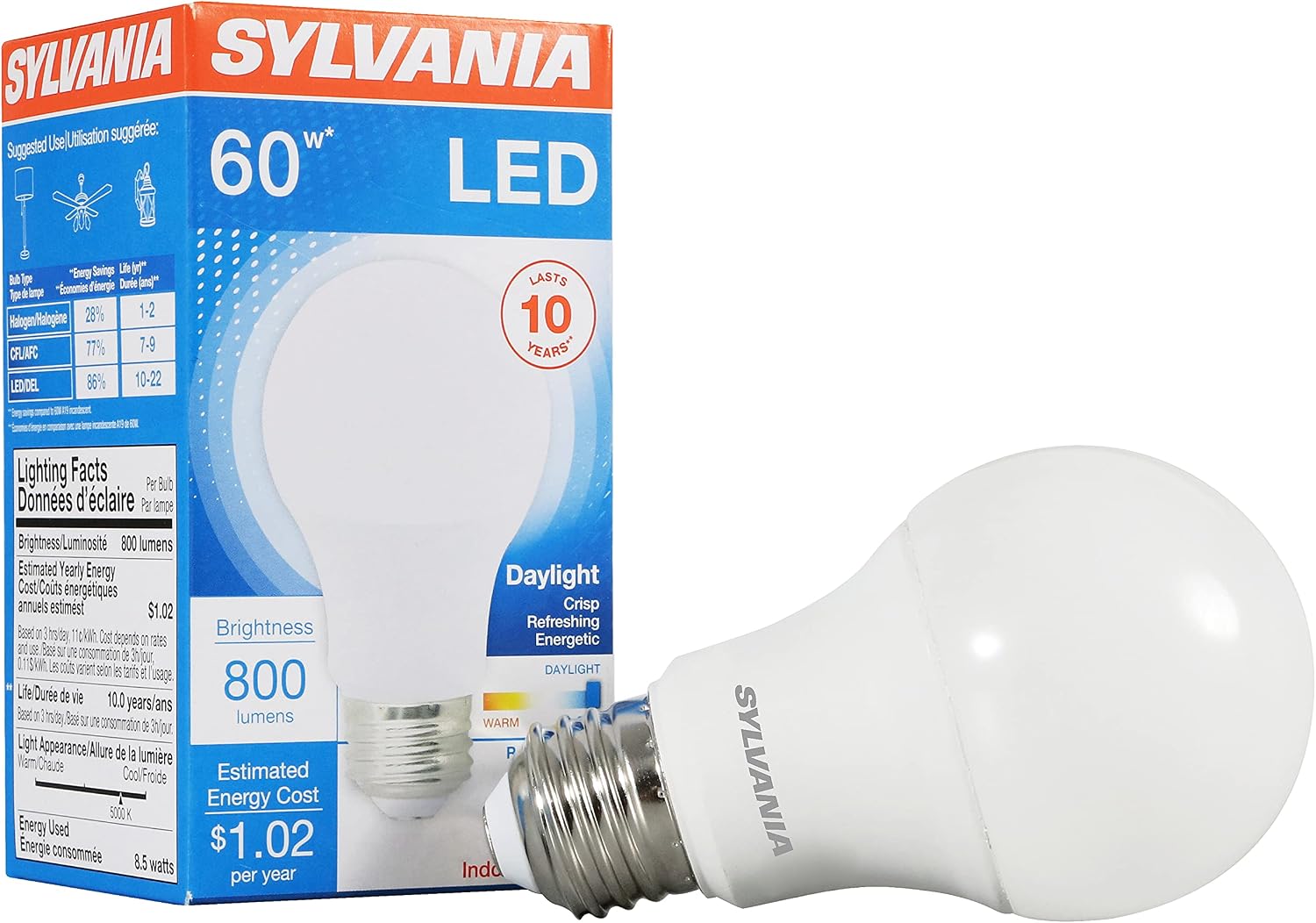 Sylvania LED A19 Light Bulb, 100W = 14W, Non-Dimmable, Frosted Finish, 1500 Lumens, 2700K, Soft White - 4 Pack (78101)