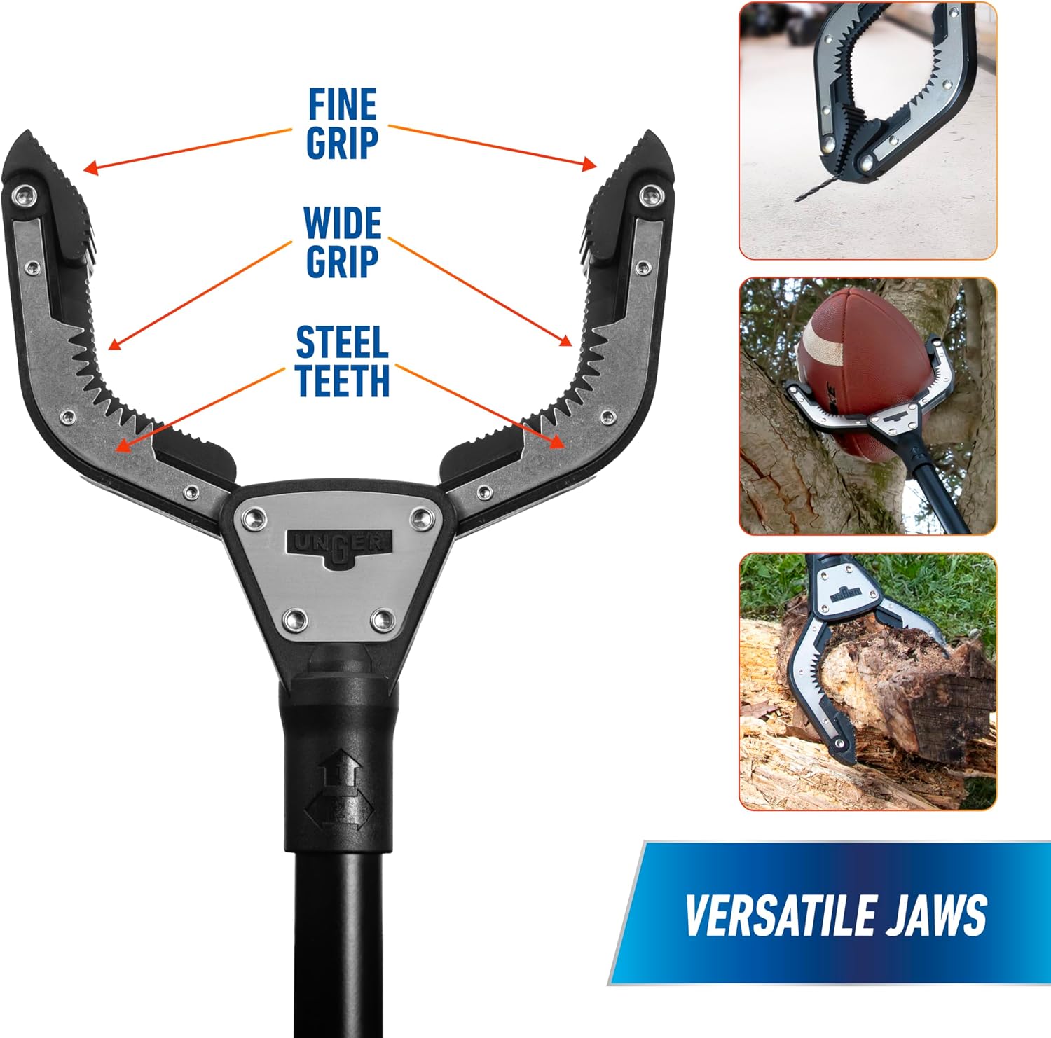 Unger Professional 42.5” Rugged Reacher Grabber Tool with Rotating Head, Outdoor Trash Picker Upper, Heavy Duty Claw Pickup