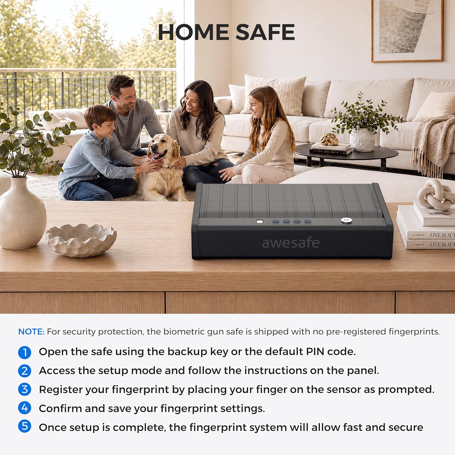 awesafe Biometric Gun Safe for Pistol, 3 Ways Quick Access with Fingerprint Digital PIN Key
