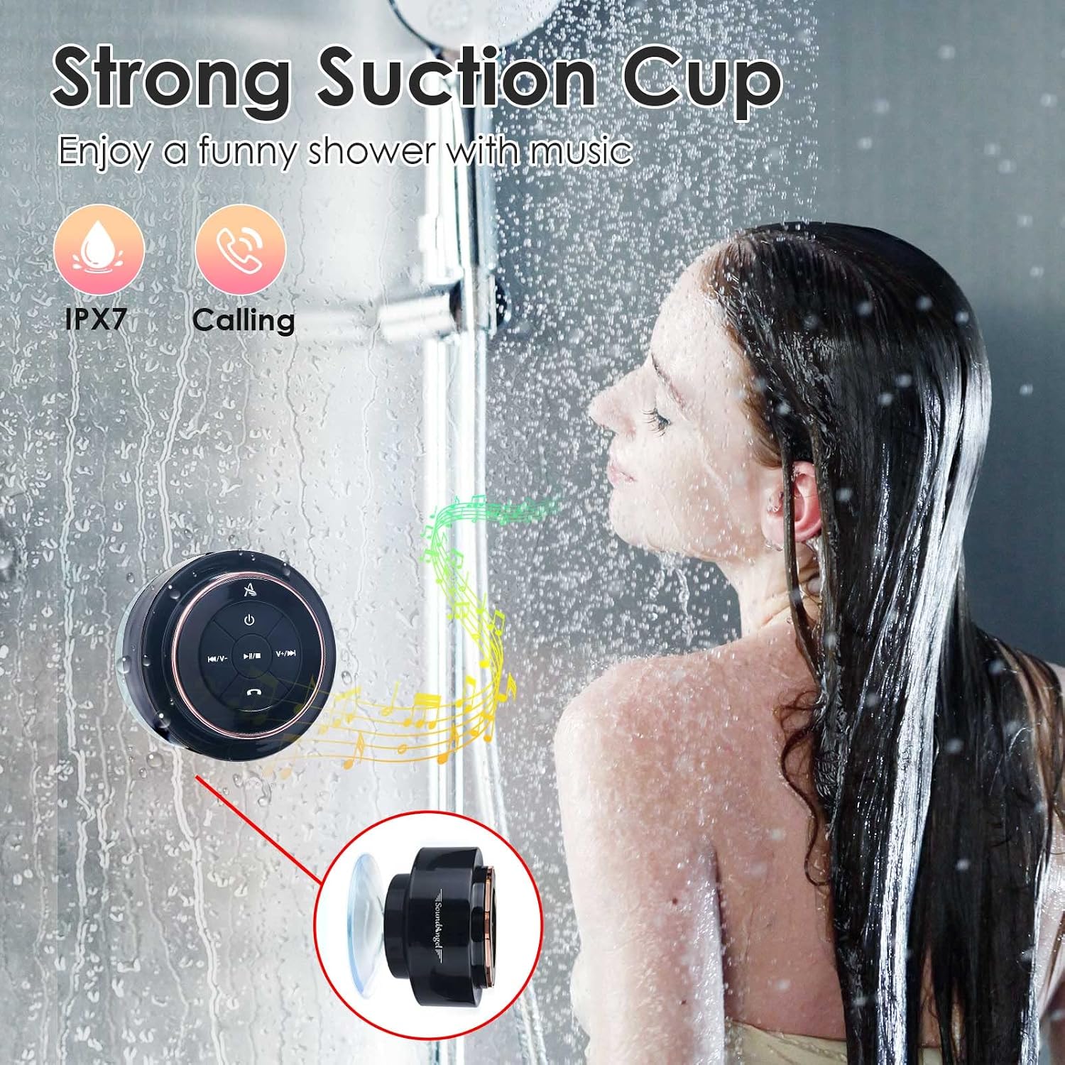 XLEADER, Upgraded, Pro Shower Speaker, Certified IPX7 Waterproof Bluetooth Speaker, with Suction Cup, Silicone Lanyard, 8W Crystal Sound&Rich Bass
