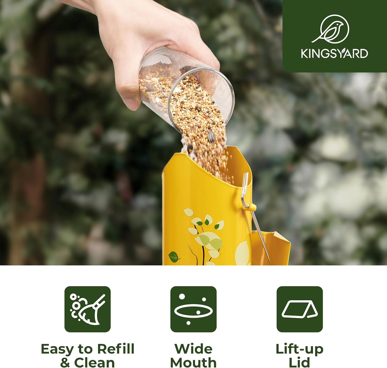 Kingsyard Metal Bird Feeders for Outdoors Hanging, Tube Bird Feeder | 14 in, 6 Feeding Ports, drainage holes, 2 lbs Seed Capacity, Weatherproof, Stays Dry & Fresh, Easy to Clean & Refill, Yellow