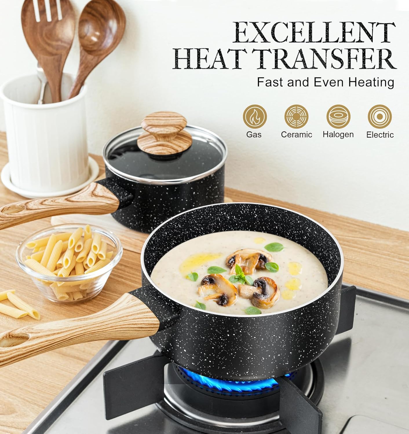 MICHELANGELO 3 Quart Saucepan with Lid, Nonstick Sauce Pan with Lid, Small Sauce Pot, Granite Coating Sauce Pan 3 Quart
