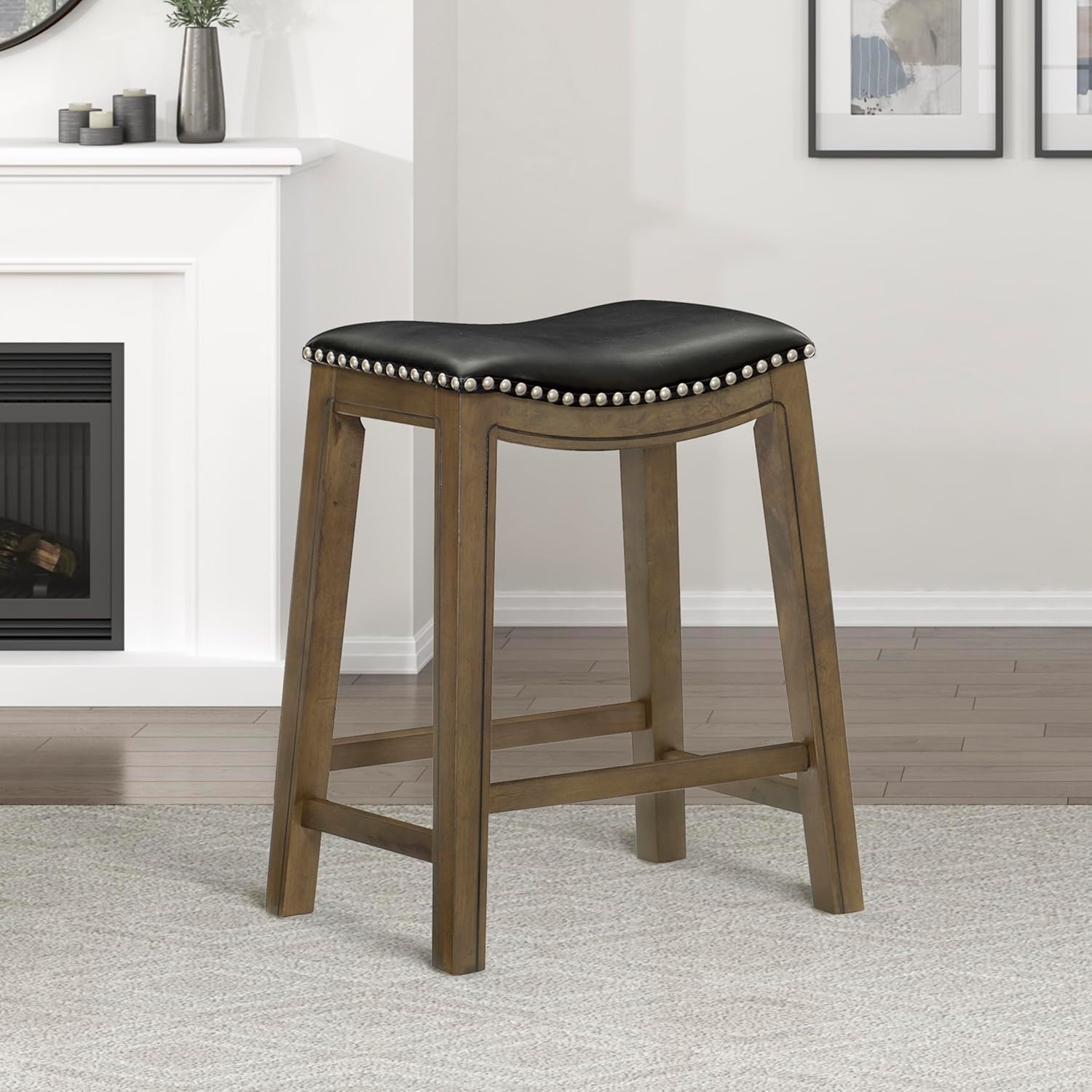 Lexicon Ordway Solid Wood Counter Height Stool - Saddle Kitchen Stool Counter Height Stools for Dining, Armless Chair Seating Options, Perfect for Casual Entertaining Spaces, 25" SH, Black