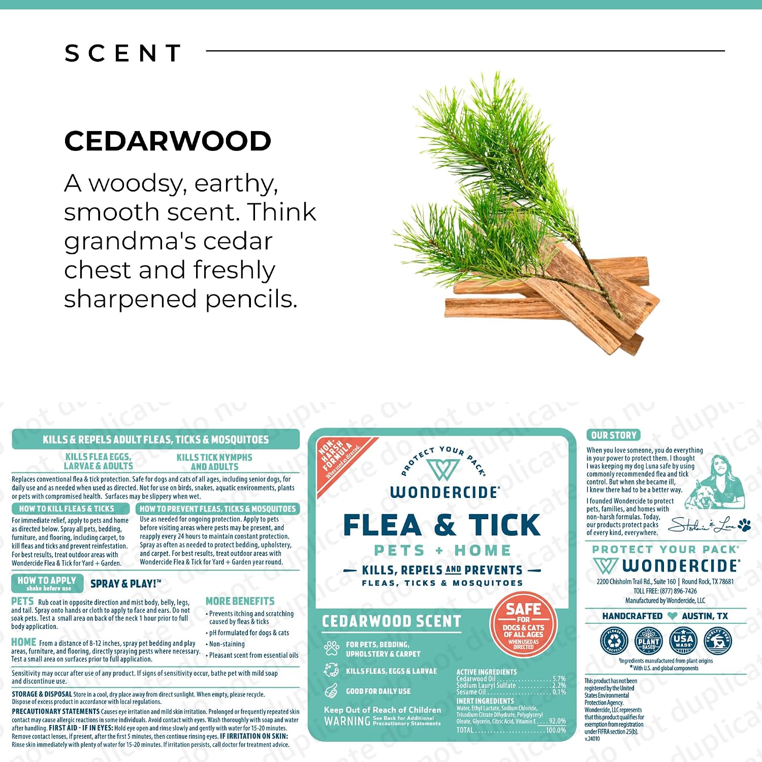 Wondercide Flea Tick & Mosquito Spray for Pets & Home - Cedarwood 16 fl oz | With Natural Essential Oils - Killer, Control, Prevention, Treatment of Fleas & Ticks for Dogs and Cats - Pet & Family Safe