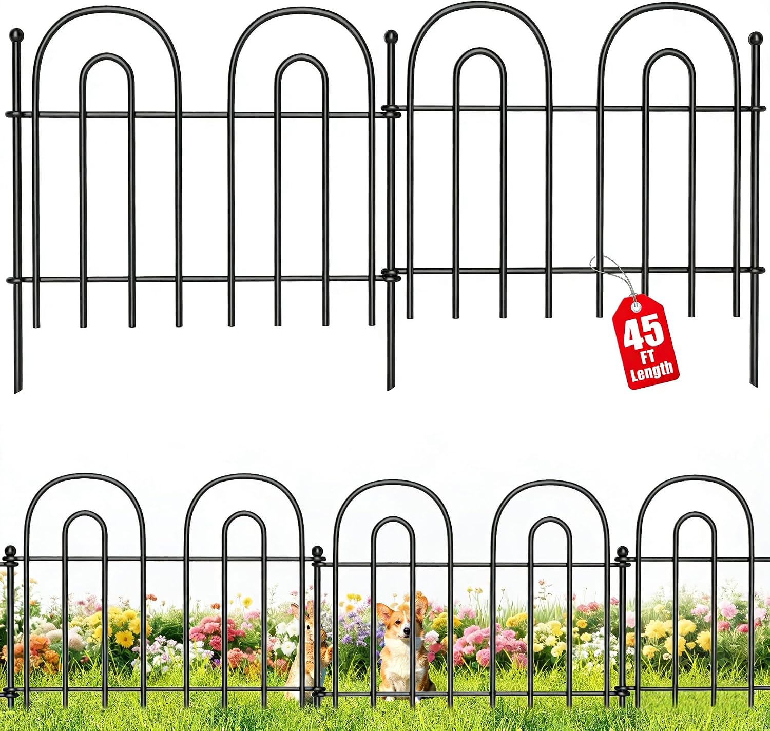 AMAGABELI 10 Panels 17in(H)×10ft(L) Decorative Garden Fences and Borders for Dogs No Dig Rustproof Metal Fence Panels Garden Edging Border Animal Barrier Fencing for Flower Beds Yard Patio Decor Black