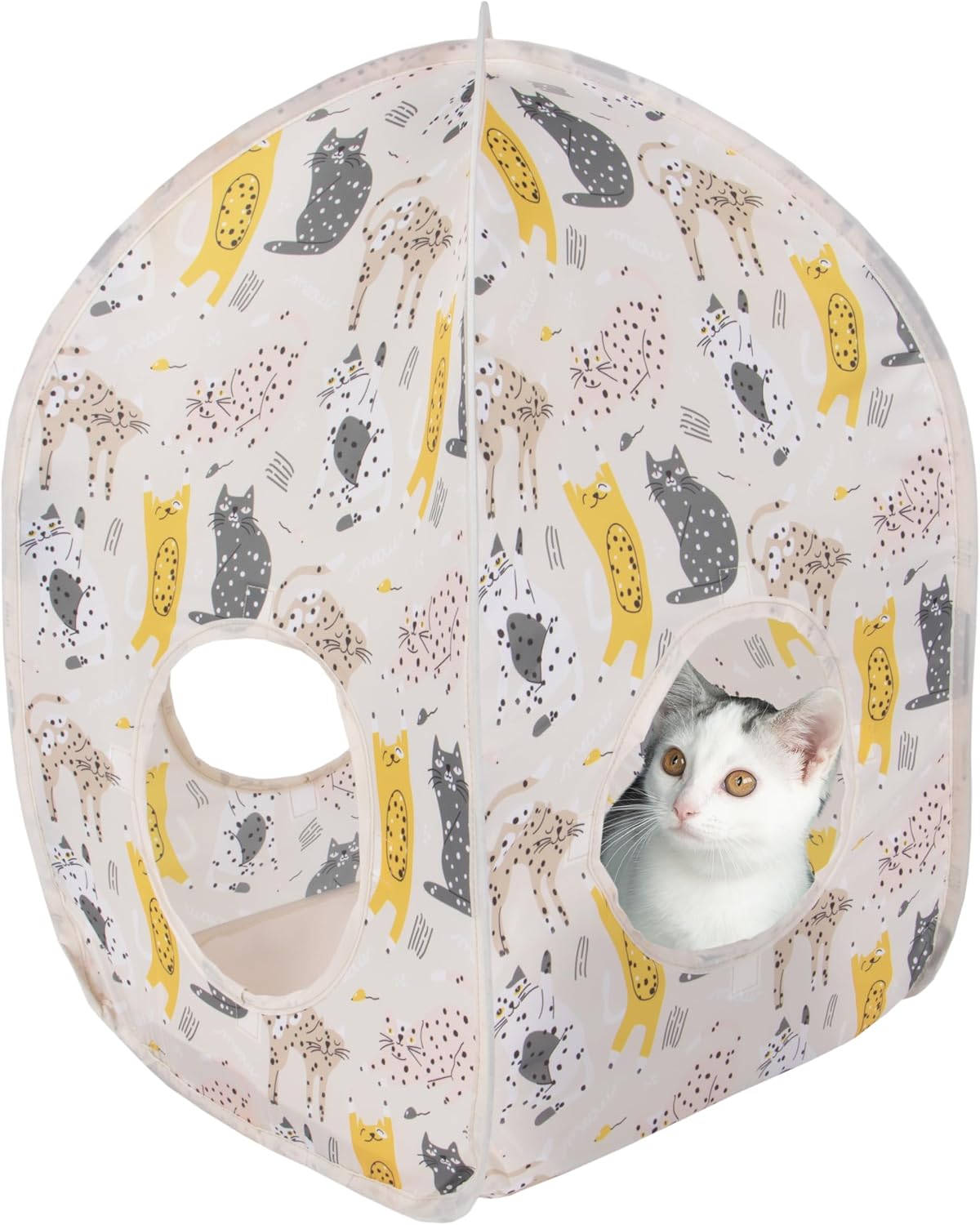 Kitty City Safari Jungle Pop-Up Cat Cube, Collapsible Indoor Cat Hideout & Play Cube with Peekaboo Openings, Easy Storage, 15” x 15” x 15”