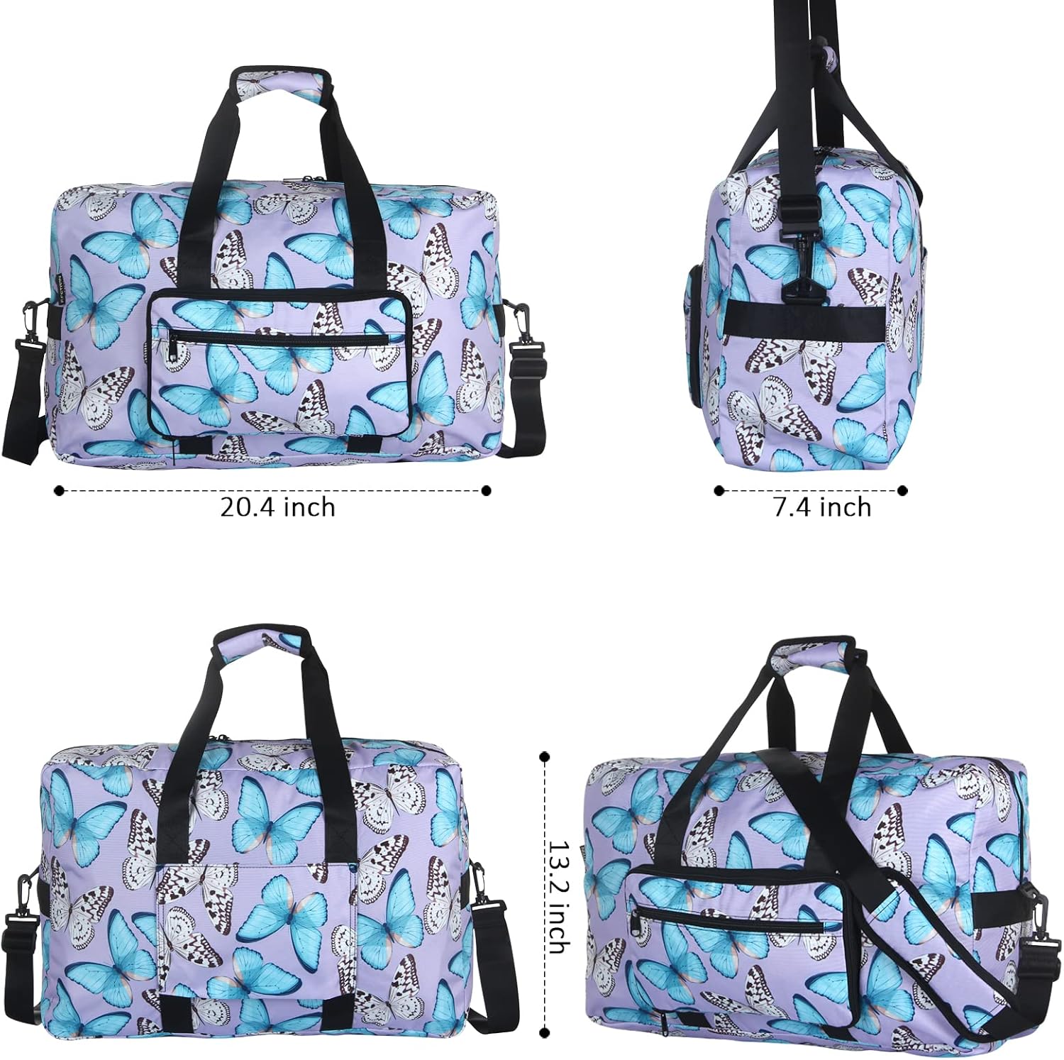 Travel Foldable Waterproof Duffel Bag - Lightweight Carry on Luggage Tote Duffel Bag(Black Floral)