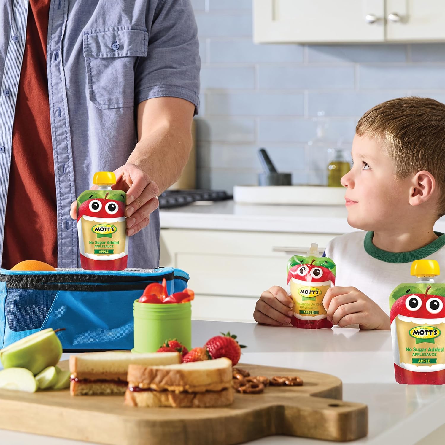 Mott's No Sugar Added Strawberry Applesauce, 3.2 Oz Clear Pouches, 48 Count (4 Packs Of 12), Good Source Of Vitamin C, No Artificial Flavors