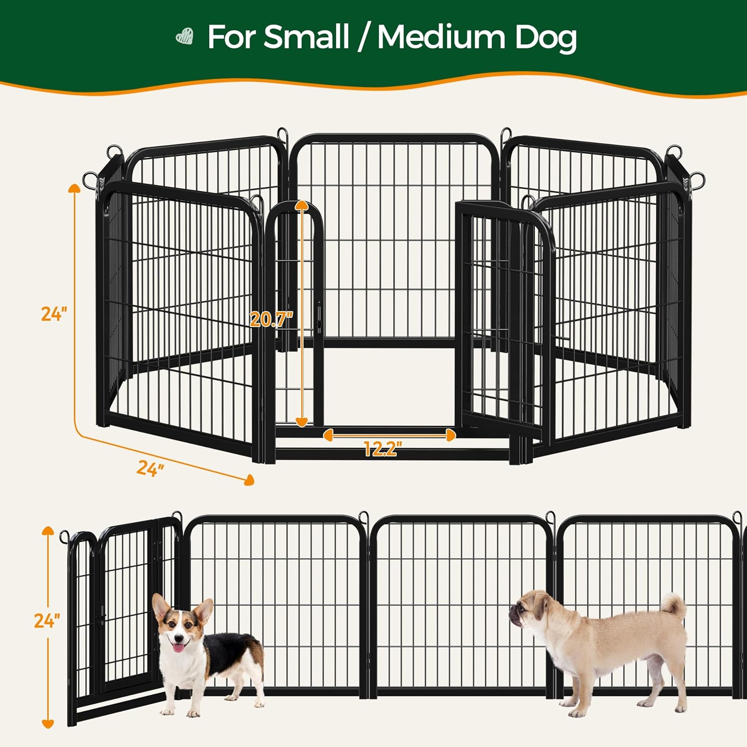 Yaheetech Dog Playpen 24in 16 Panels Pet Fence for Indoor Yard RV Camping | Easy Setup, Heavy Duty Rustproof Frame with Secure Latch Door, DIY Layouts,Foldable Storage, for Puppies & Small Dogs