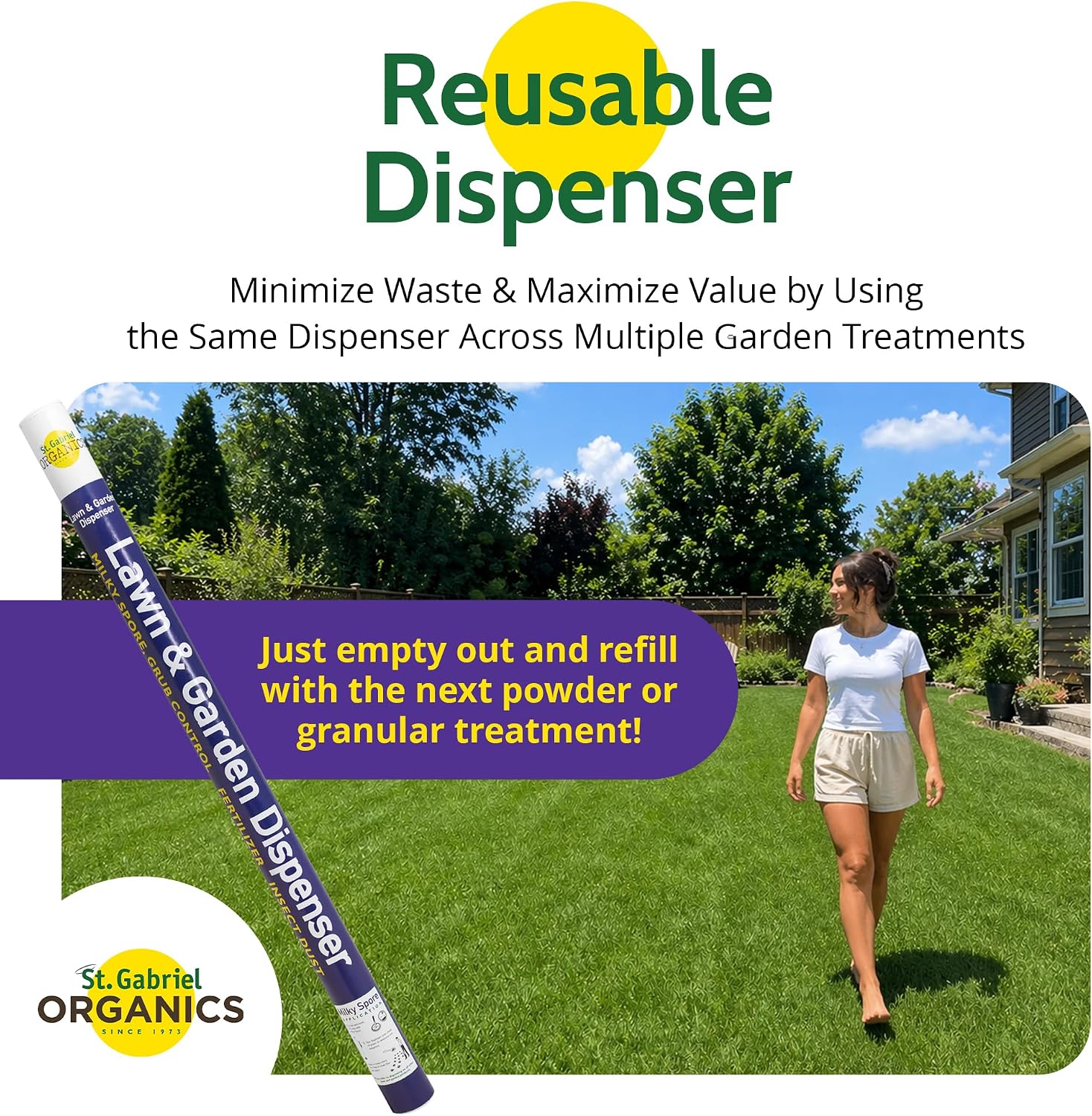 St. Gabriel Organics Lawn & Garden Dispenser, 32" (12 Pack) | Adjustable and Reusable 3-Setting Tube Dispenser, for Applying Powdered Milky Spore and Other Fine Granules and Powders