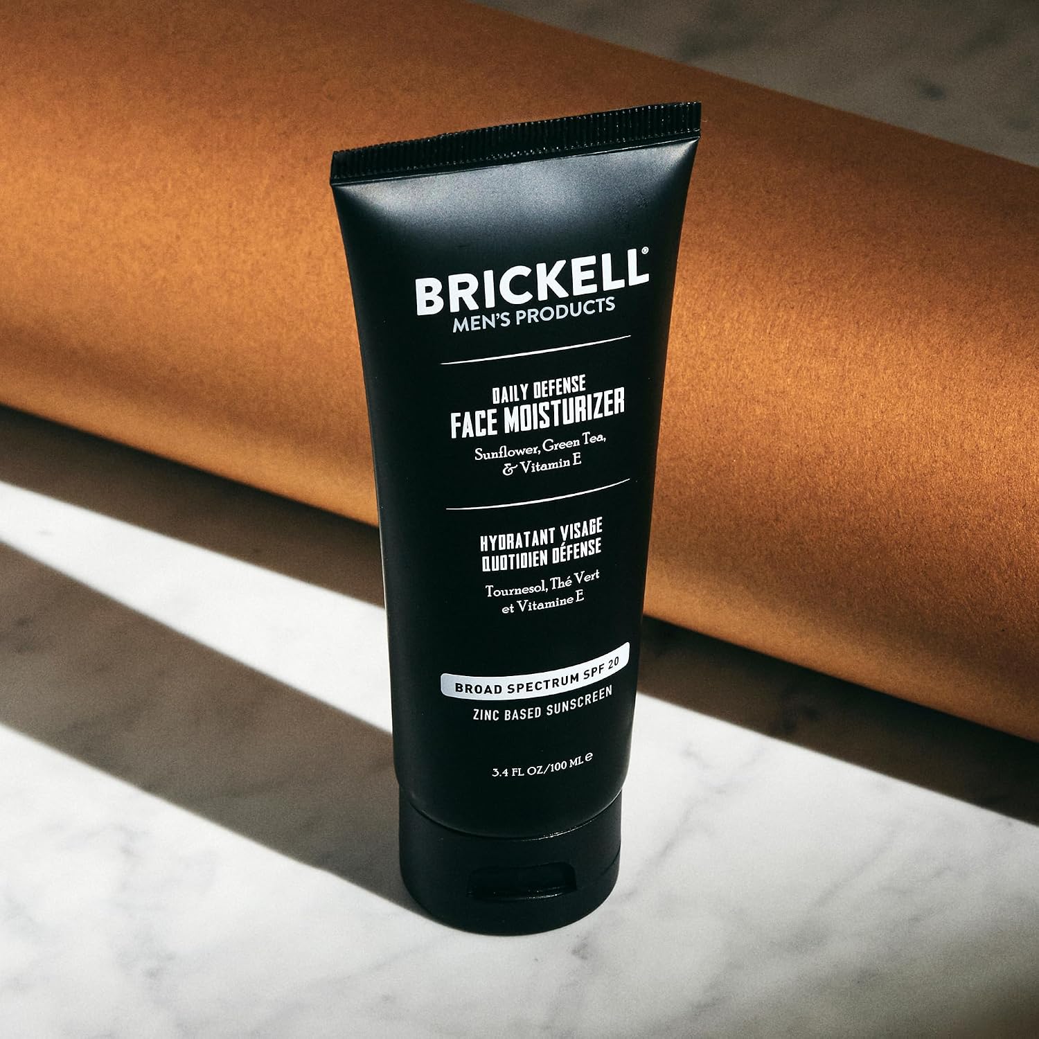 Brickell Men's Daily Defense SPF20 Face Moisturizer for Men, Moisturizing Mineral Sunscreen, Hydrates & Protects Skin Against Harmful UVA/B Rays