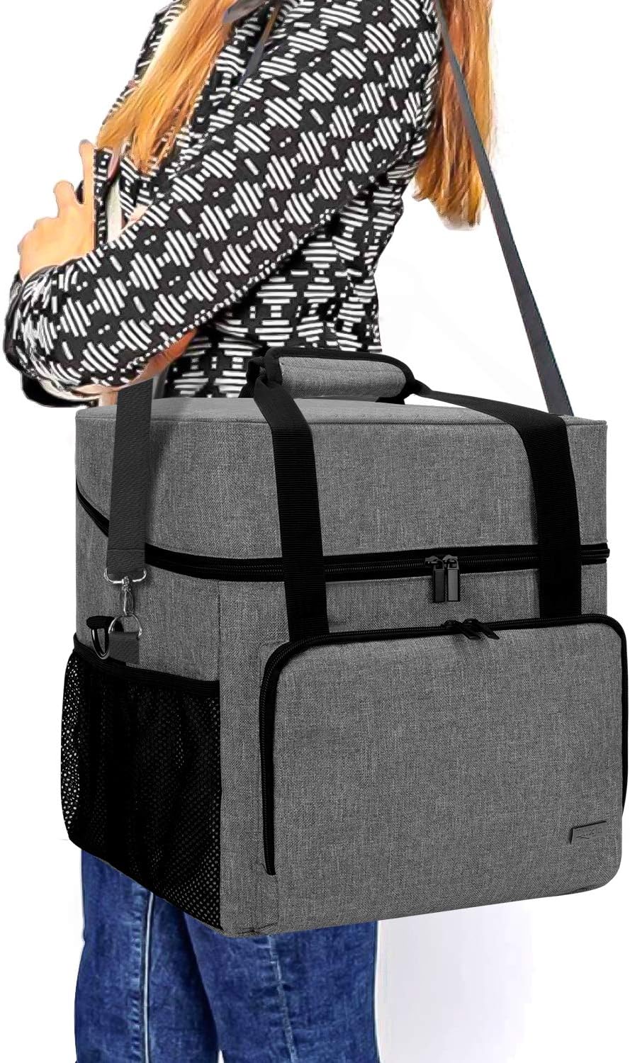 LUXJA Serger Machine Carrying Case with Bottom Wooden Board, Gray