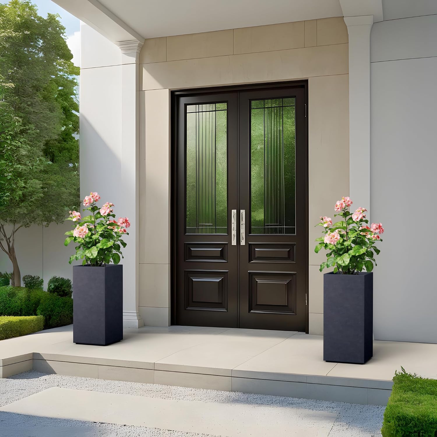 Kante Accent Column Square Pale Gray Concrete Planter 23.6" H, Outdoor