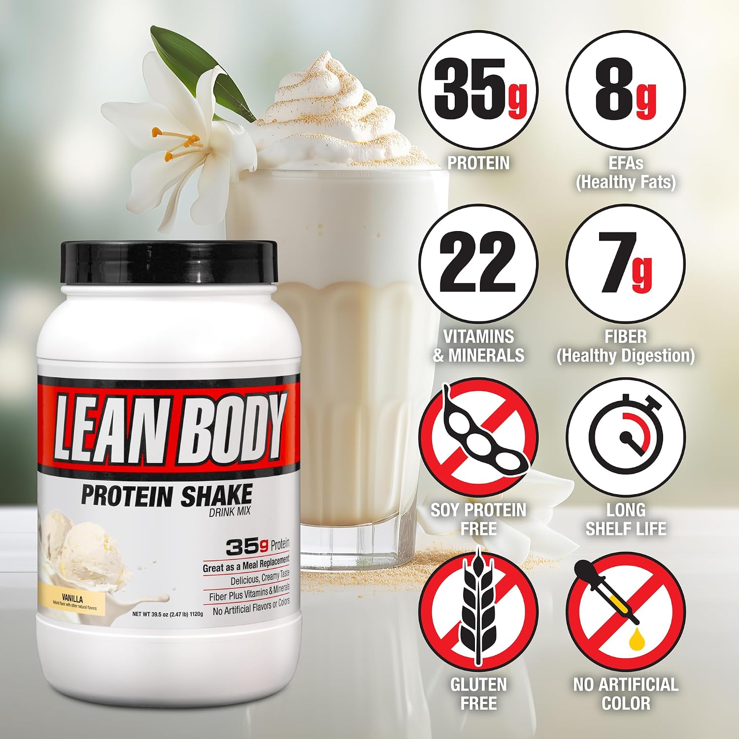 Labrada Nutrition Lean Body Hi-Protein Shake, Strawberry, 2.47-Pound Tub Strawberry Packaging May Vary