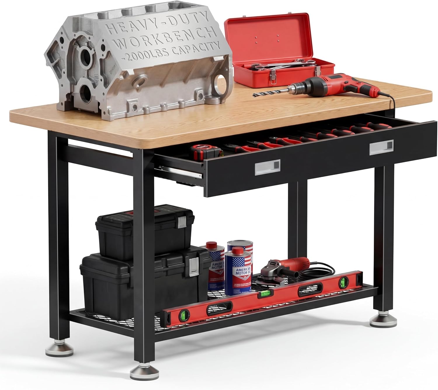 39.4" Workbench with Drawer and Pegboard - Heavy Duty Steel Garage Work Table, Small Tool Bench for Workshop, Woodworking, Crafting & Repair