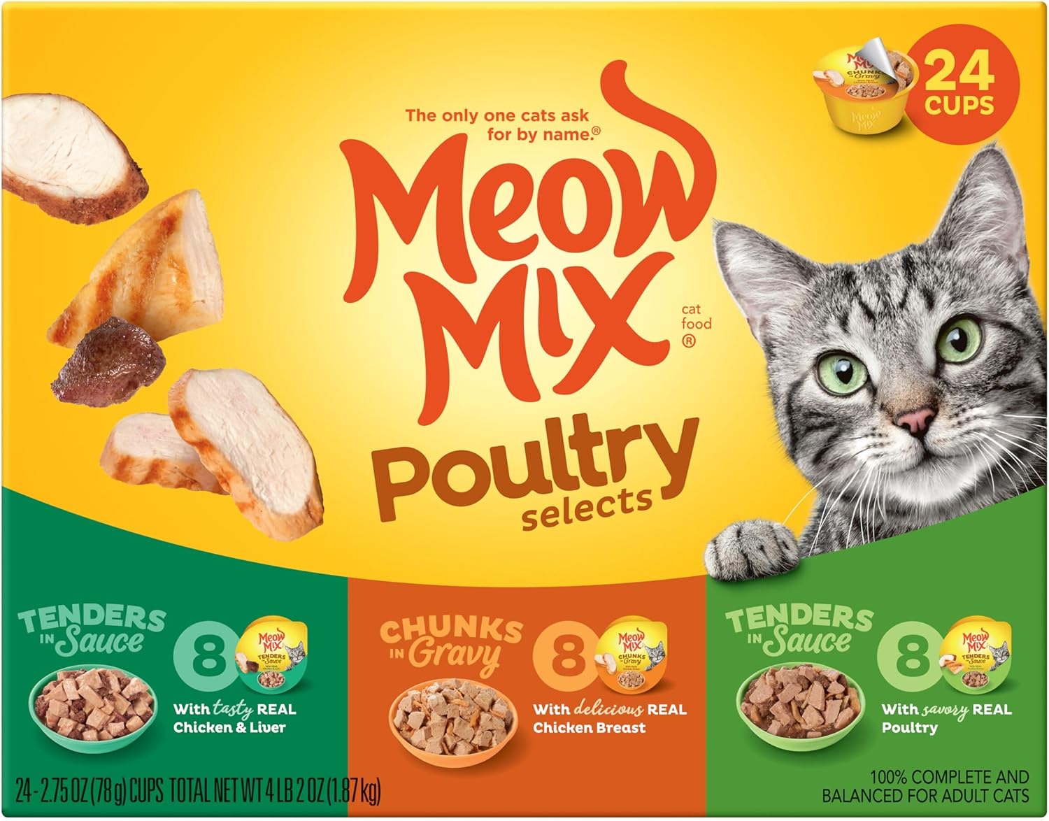 Meow Mix Tenders in Sauce, Wet Cat Food with Tuna & Whole Shrimp, 12 Cups