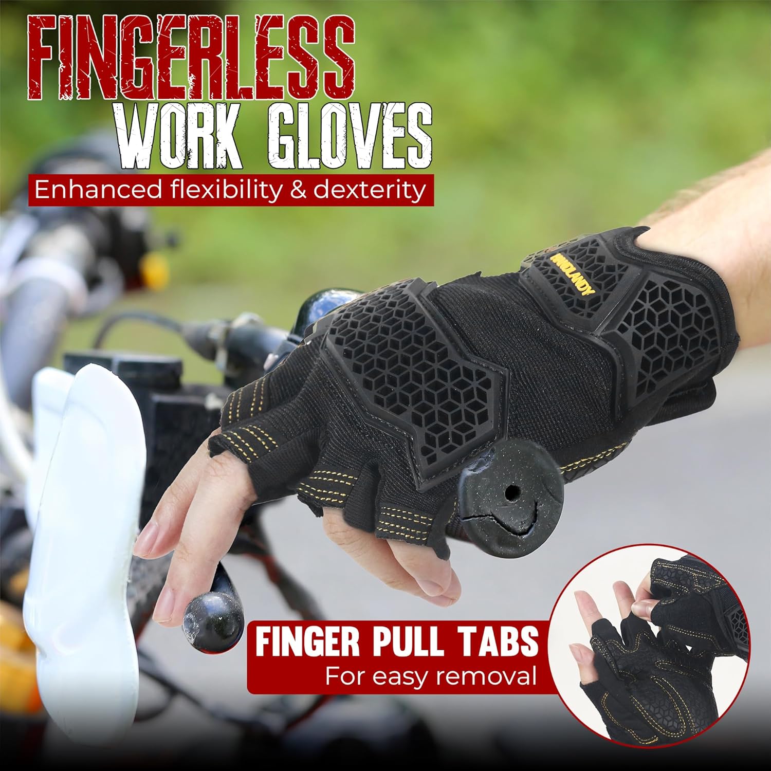 HANDLANDY Framer Work Gloves Open-Finger Carpenters Gloves, Fingerless Gaming Gloves for Tactical Shooting, Airsoft, Hunting, Police Work and Hiking L