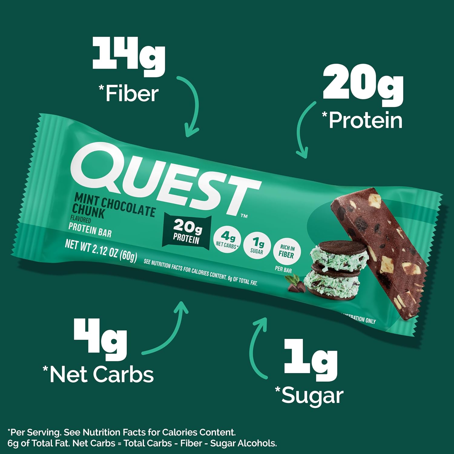 Quest Nutrition Oatmeal Chocolate Chip Protein Bars, 20g Protein, 12 Count | 12g Fiber, 5g Net Carbs, 1g Sugar, Gluten Free, High Quality Protein, Soft and Chewy, Individually Wrapped 2.12oz Bars