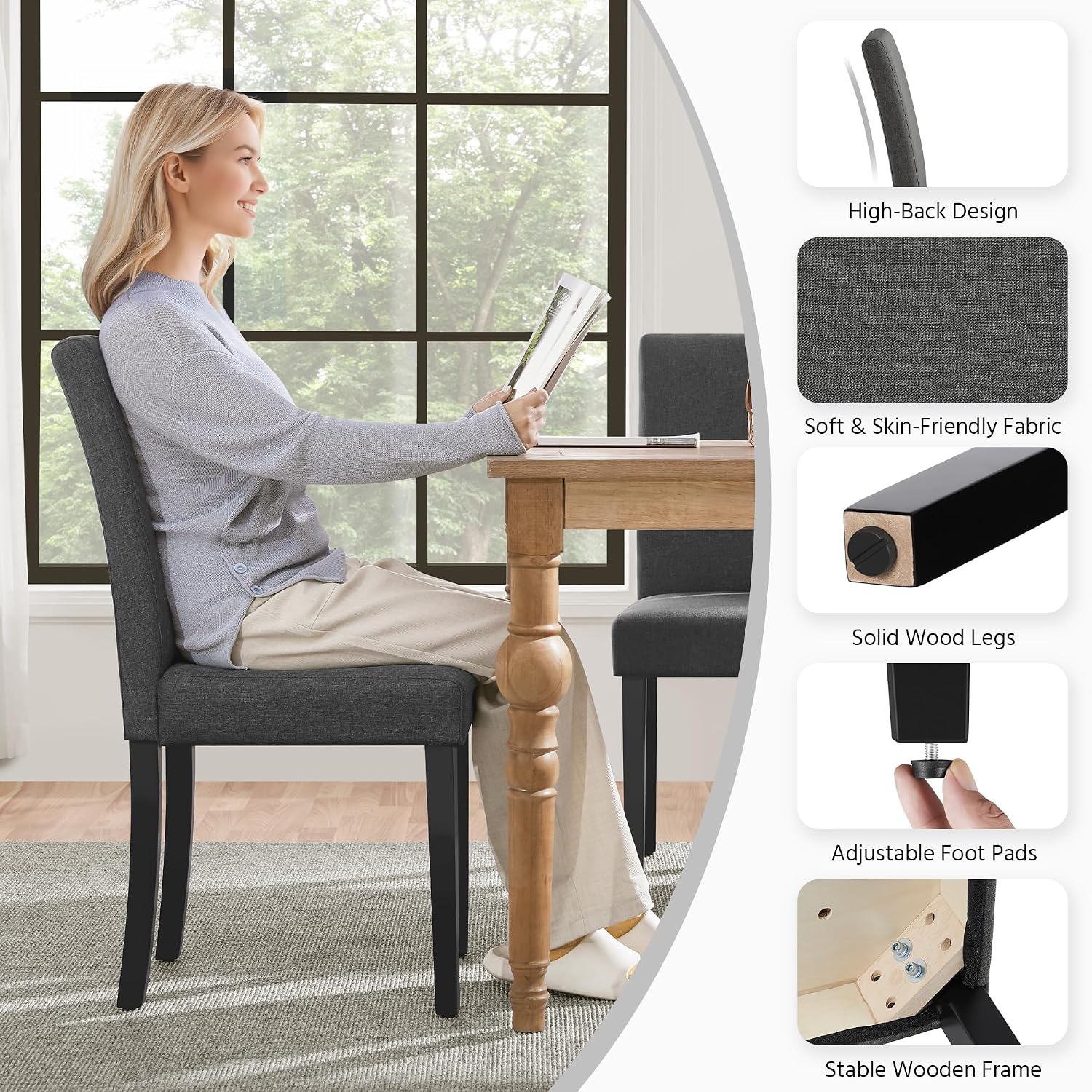 Yaheetech Dining Chairs Set of 4 Upholstered Kitchen Chairs Black