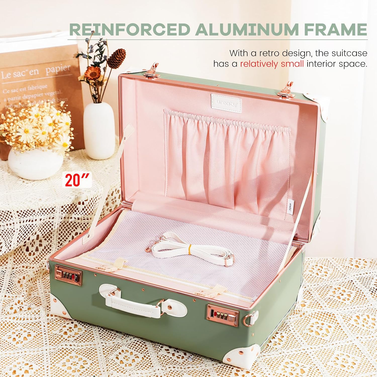 urecity Vintage and Cute Carry-on Overnight Case Non-wheeled Mini Leather Trunk Suitcase with Shoulder Strap