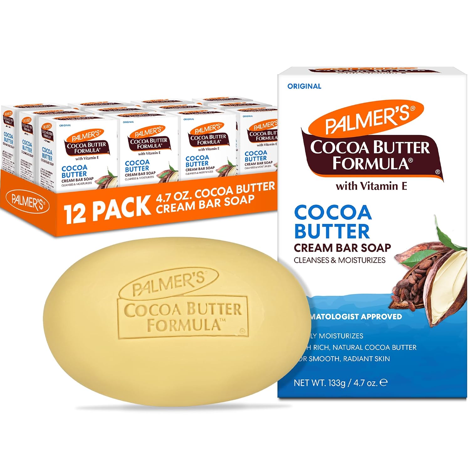 Palmer's Cocoa Butter Cream Soap, Daily Skin Therapy Formula (Pack of 12) | Deeply Moisturizing & Cleansing with Vitamin E, Intensely Rich , Natural Cocoa Butter for Smooth, Radiant Skin