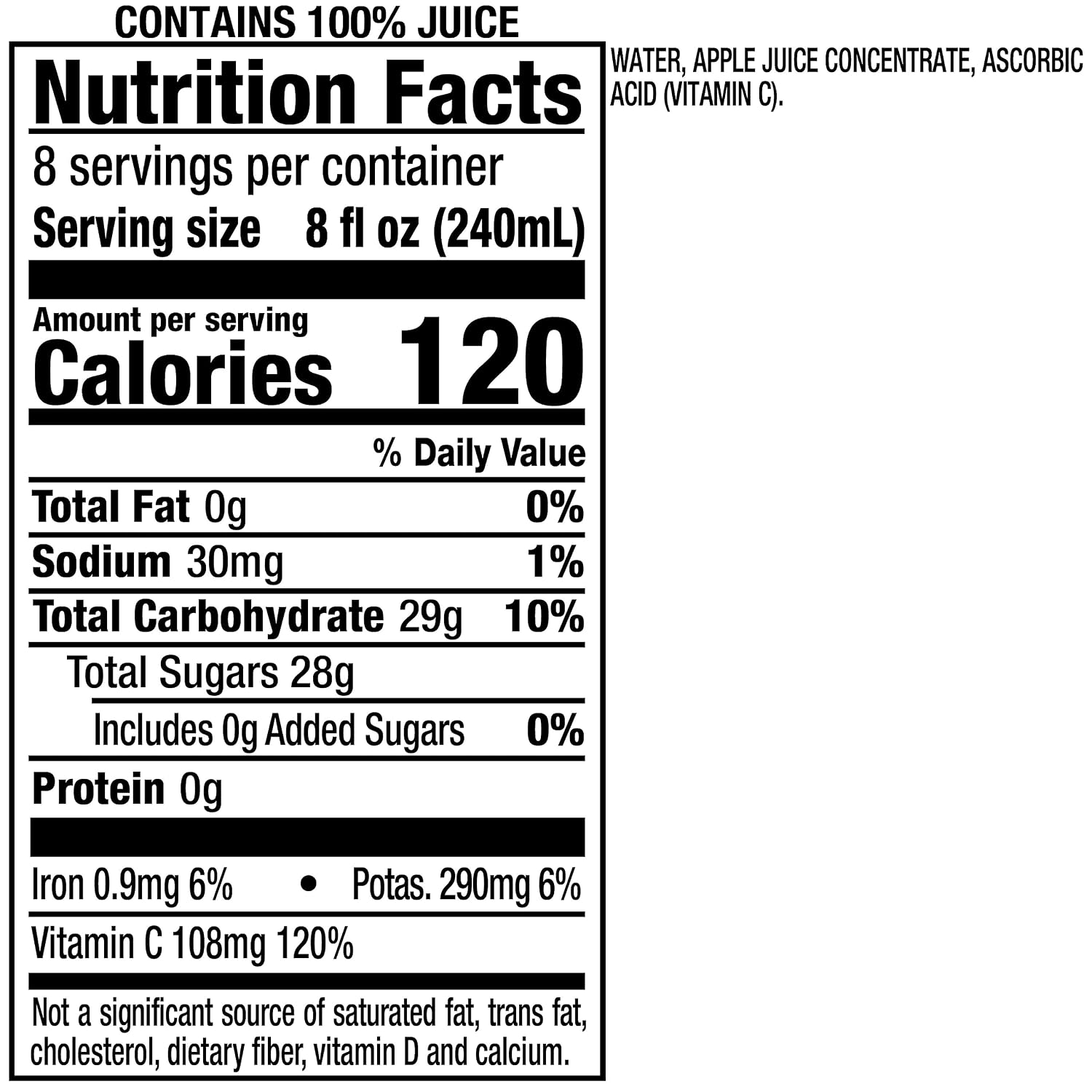 Mott's 100% Original Apple Juice, 64 Fl Oz Bottle (Pack Of 8), 2 Servings Of Fruit Per Cup, 100% Fruit Juice, Gluten-free, Caffeine-free, Kosher, And Contains No Artificial Colors Or Sweeteners