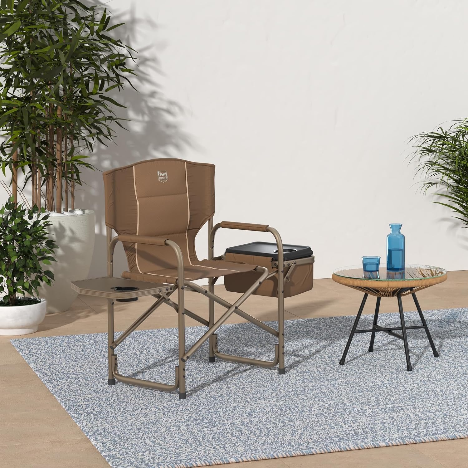 TIMBER RIDGE Lightweight Camping Chair, Portable Laurel Director's Chair with Foldable Side Table, Cooler Bag & Mesh Pocket, Compact Outdoor Folding Lawn Chair, Supports 300lbs, Grey