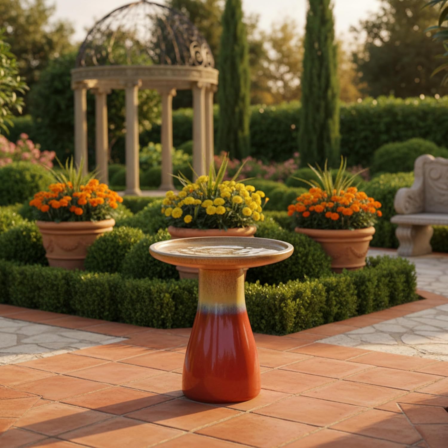 Sunnydaze Ceramic Bird Bath, Weather-Resistant Finish, 21” H, Galaxy Blue