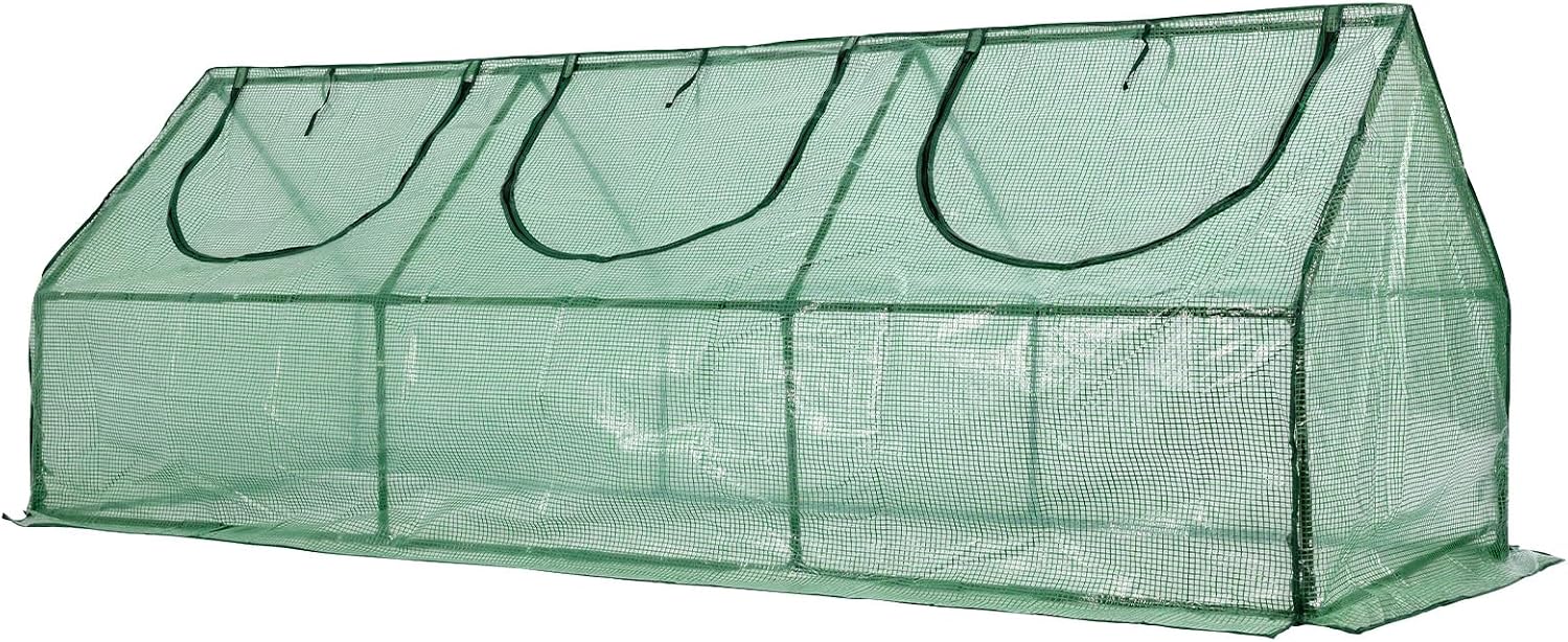 Aoodor 6 x 3 x 3 ft Mini Greenhouse with 2 Zipper Doors, Water-Resistant, UV-Protected for Flowers, Vegetables, and Herbs, Green