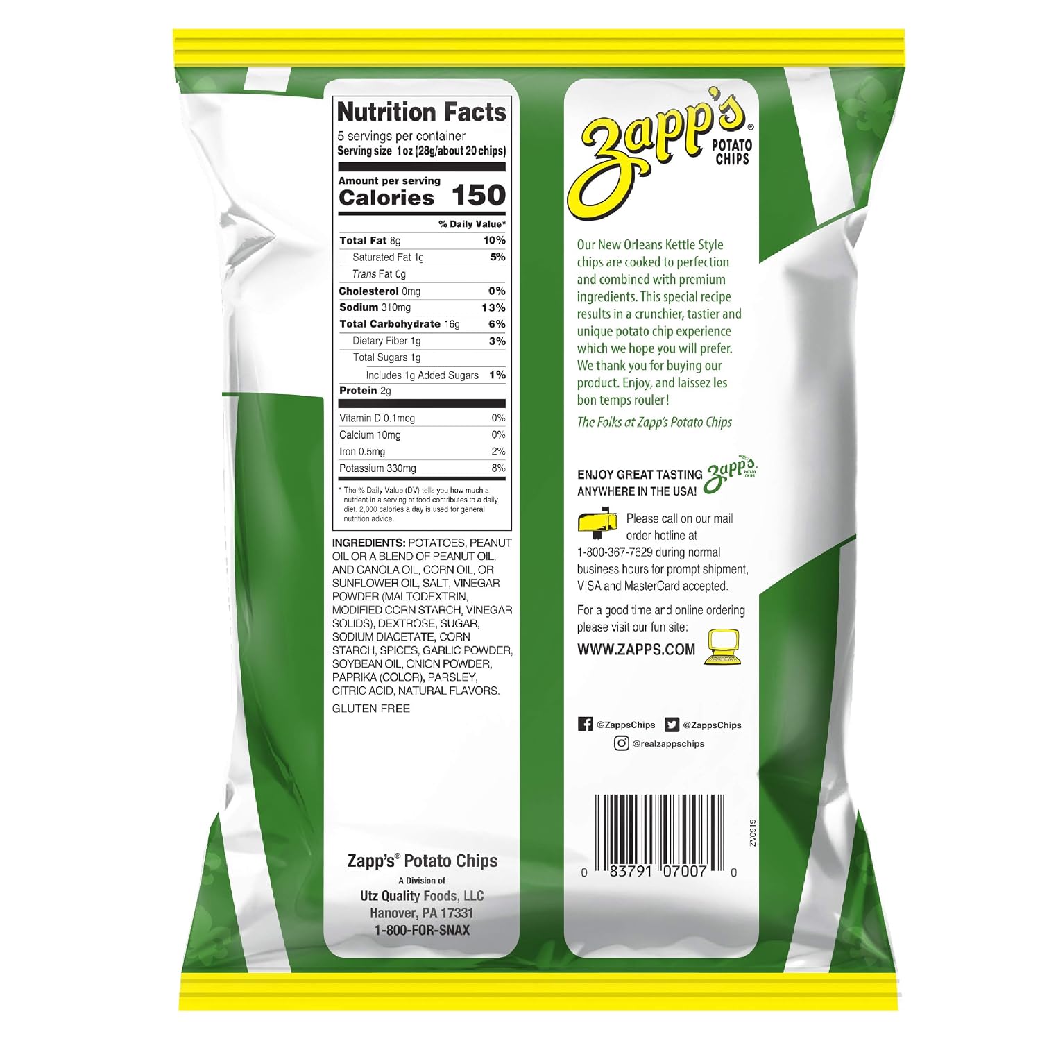 Zapp’s New Orleans Kettle-Style Potato Chips Hotter n Hot Jalapeno Flavor (2 oz Bags, 25 Count), Crunchy Chips with a Spicy Kick, Perfect On-The-Go, Gluten Free Snack