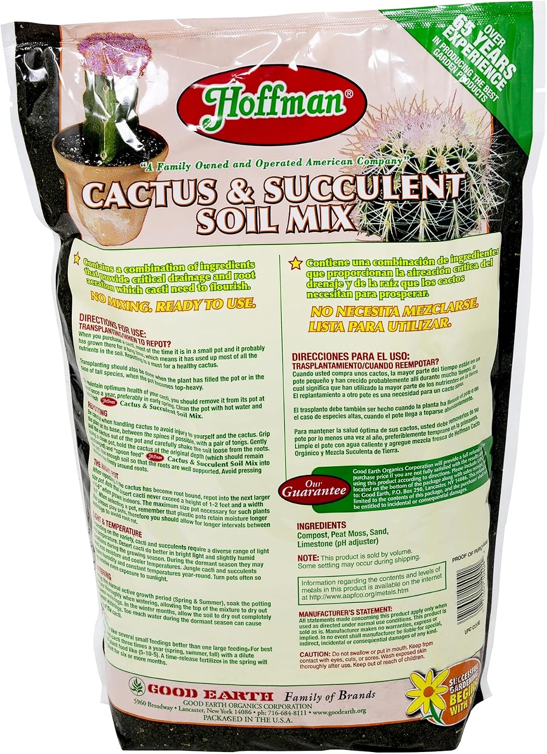 Hoffman 10404 Organic Cactus and Succulent Soil Mix, 4 Quarts, Brown/A
