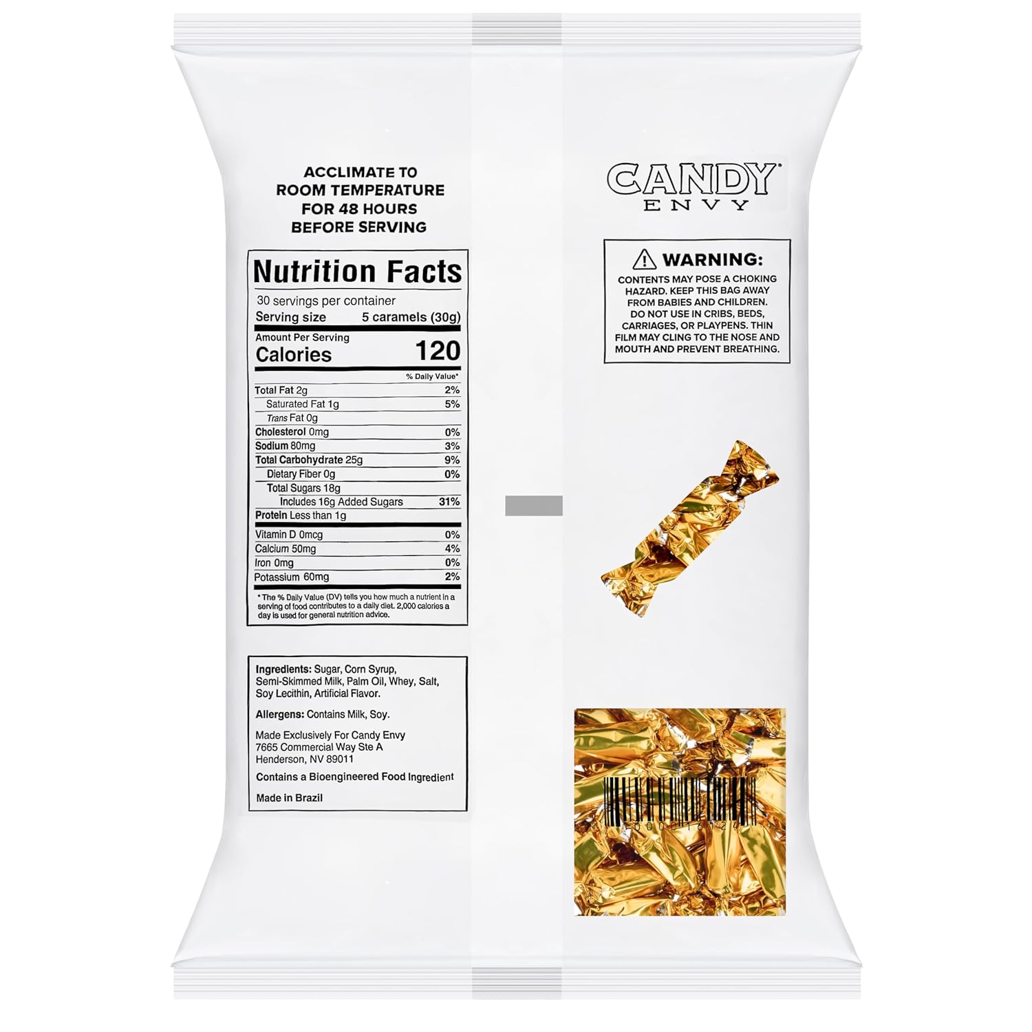 Candy Envy - Individually Wrapped Caramels - Gold Wrapper - 2 Pound Bulk Gold Candy
