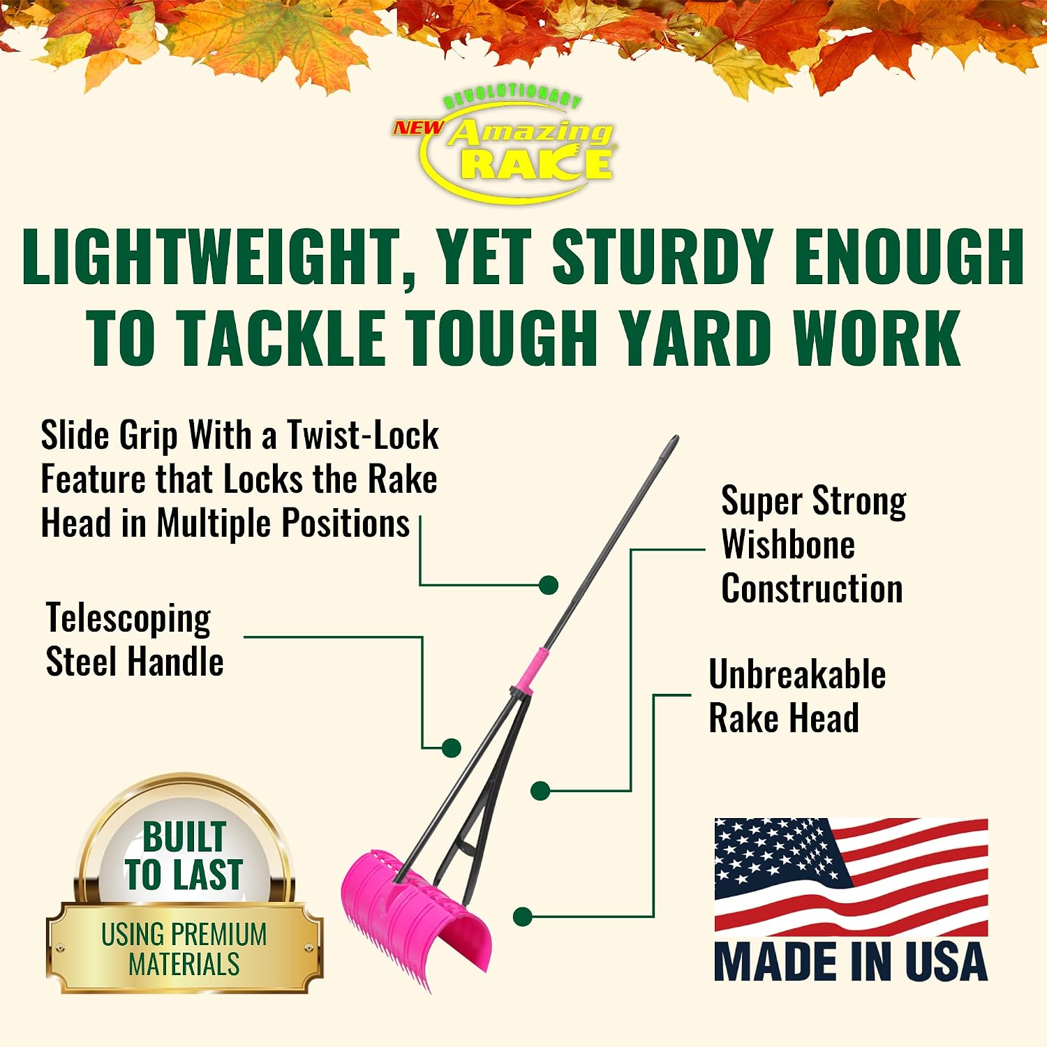Back Saving Garden Rake ― Leaf Rakes for Gardening ― Leaf Picker Upper ― Heavy Duty Leaves Claw & Rakes Lawns Garden Tool ― Easy Leaf & Grass Grabber Without Bending Over ― Yellow