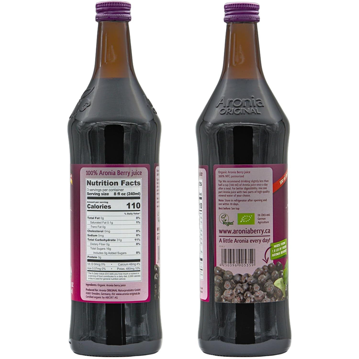 Aronia Original Organic Aronia Juice, Not From Concentrate, 23.7 fl oz