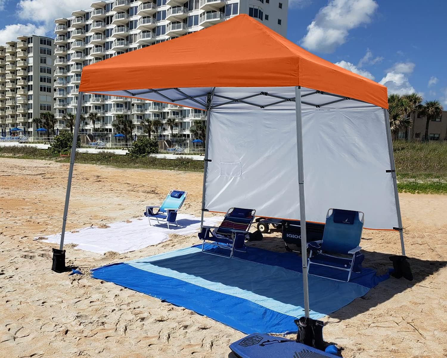 ABCCANOPY Outdoor Pop Up Canopy 10x10 Beach Camping Canopy with 1 Sun Wall, Bonus Backpack Bag, Stakes and Ropes, Sky Blue | Backpack Carry Bag, Stakes & Guy Ropes Included, Easy Setup; For Beach, Camping, Backyard